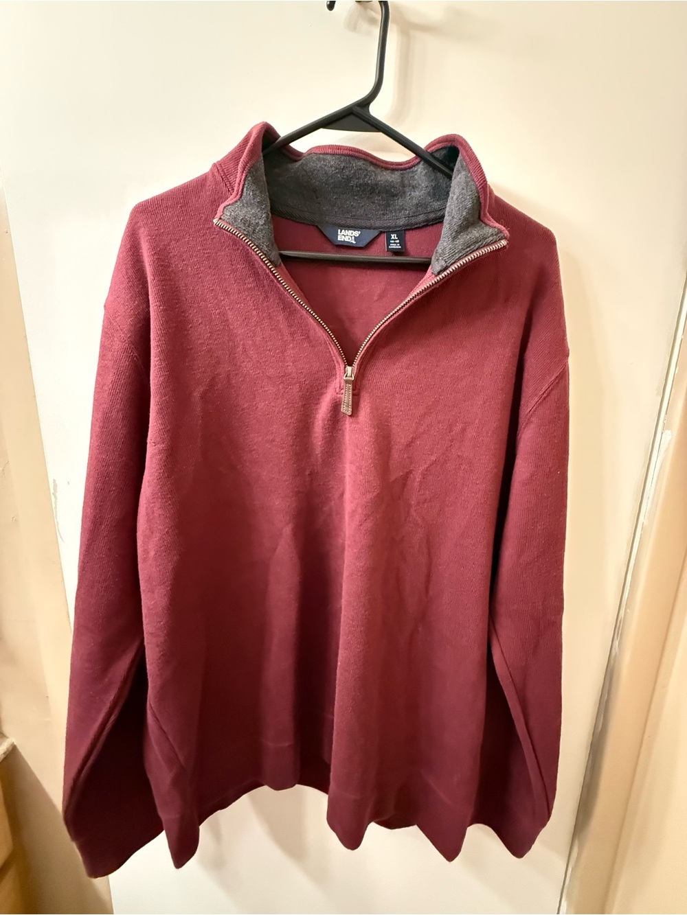 Lands' End Men's Wine Red Quarter-Zip Sweater